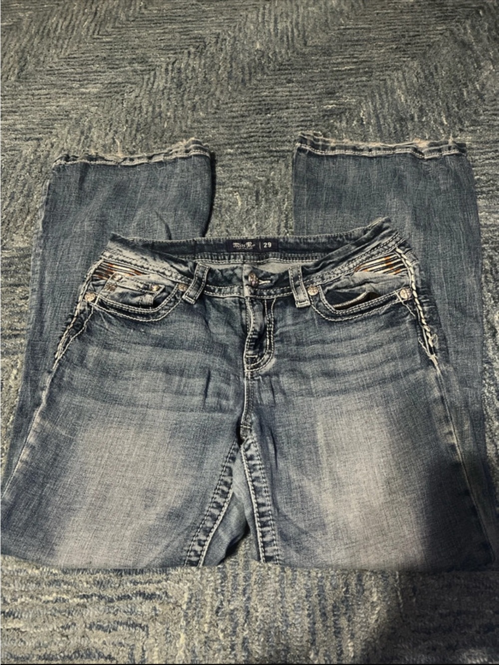 Miss Me Faded Blue Flare Jeans with Frayed Hem